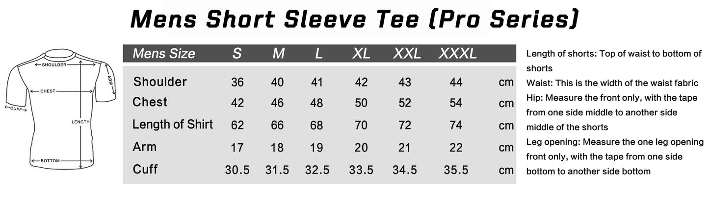 CosFitness anime gym shirt pro series size chart