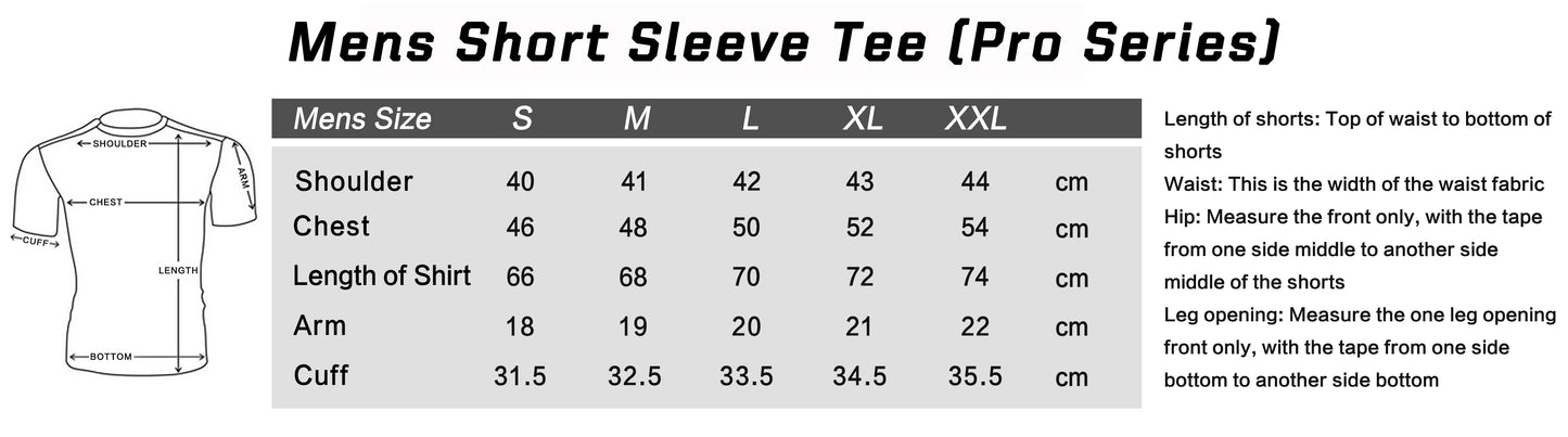 CosFitness anime gym t shirt pro series size chart