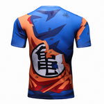 CosFitness Dragon Ball Gym Shirts, Battle Damaged Son Goku Roshi's Kanji Cosplay Training T Shirt for Men(Lite Series)