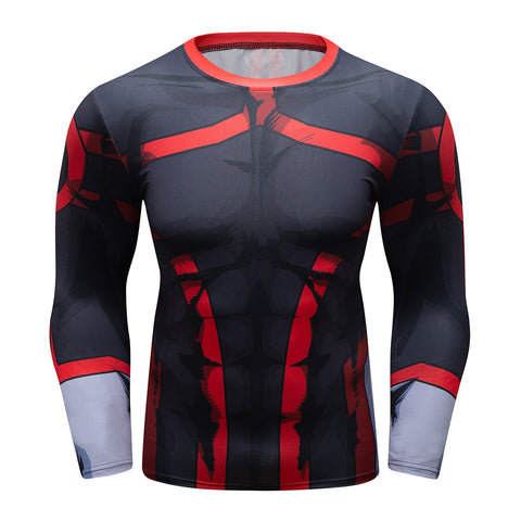 CosFitness MHA My Hero Academia Gym Shirts, All Might(Bronze Age) Workout Long Sleeve T Shirt for Men(Lite Series)