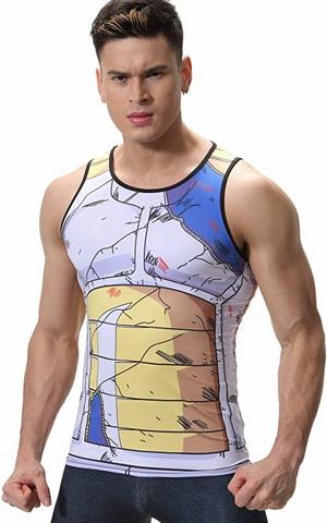 CosFitness Dragon Ball Gym Shirts, Battle Damaged Vegeta Cell Cosplay Training Tank Top for Men(Lite Series)