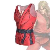 CosFitness Street Fighter Trainging Shirt, Ken Master Cosplay Workout Tank Top for Men(2019)(Customization Series)