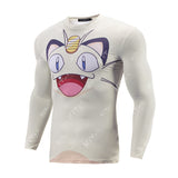 CosFitness Pokémon Gym Shirt, Meowth Cosplay Workout Long Sleeve T Shirt for Men(Pro Series)