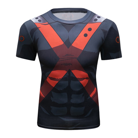 CosFitness MHA My Hero Academia Gym Shirts, Bakugou Workout T Shirt for Men(Lite Series)