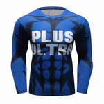 CosFitness MHA My Hero Academia Gym Shirts, Plus Ultra(Blue) Workout Long Sleeve T Shirt for Men(Lite Series)