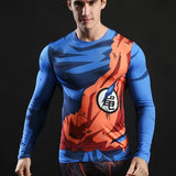 CosFitness Dragon Ball Gym Shirts, Battle Damaged Son Goku Cosplay Training Long Sleeve T Shirt for Men(Lite Series)